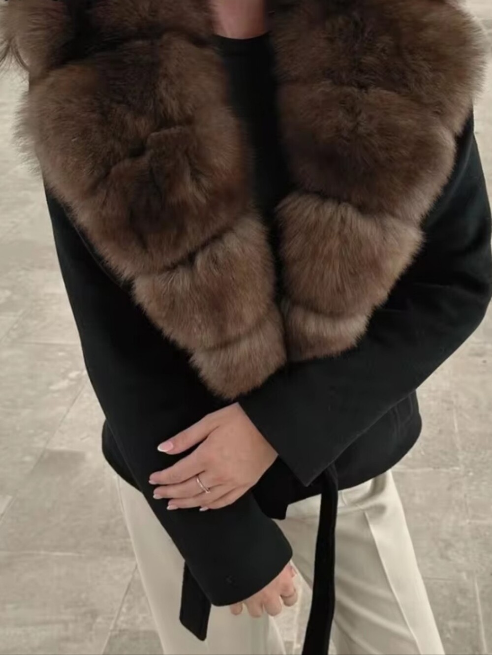SALE! Lux Faux Fur Collar Black Coat - Elegant Winter Outerwear